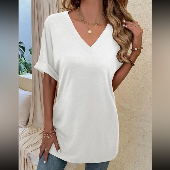 Boho casual V neck side slit oversized top - Picture 9 of 15